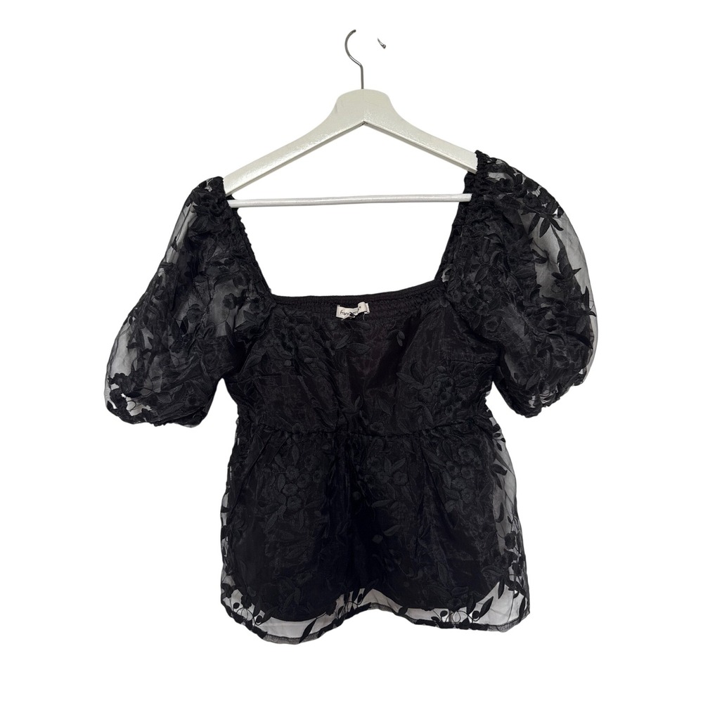 NWT Francesca's Black Babydoll Top Sz S Embroidered Dark Fairy Princess Sheer